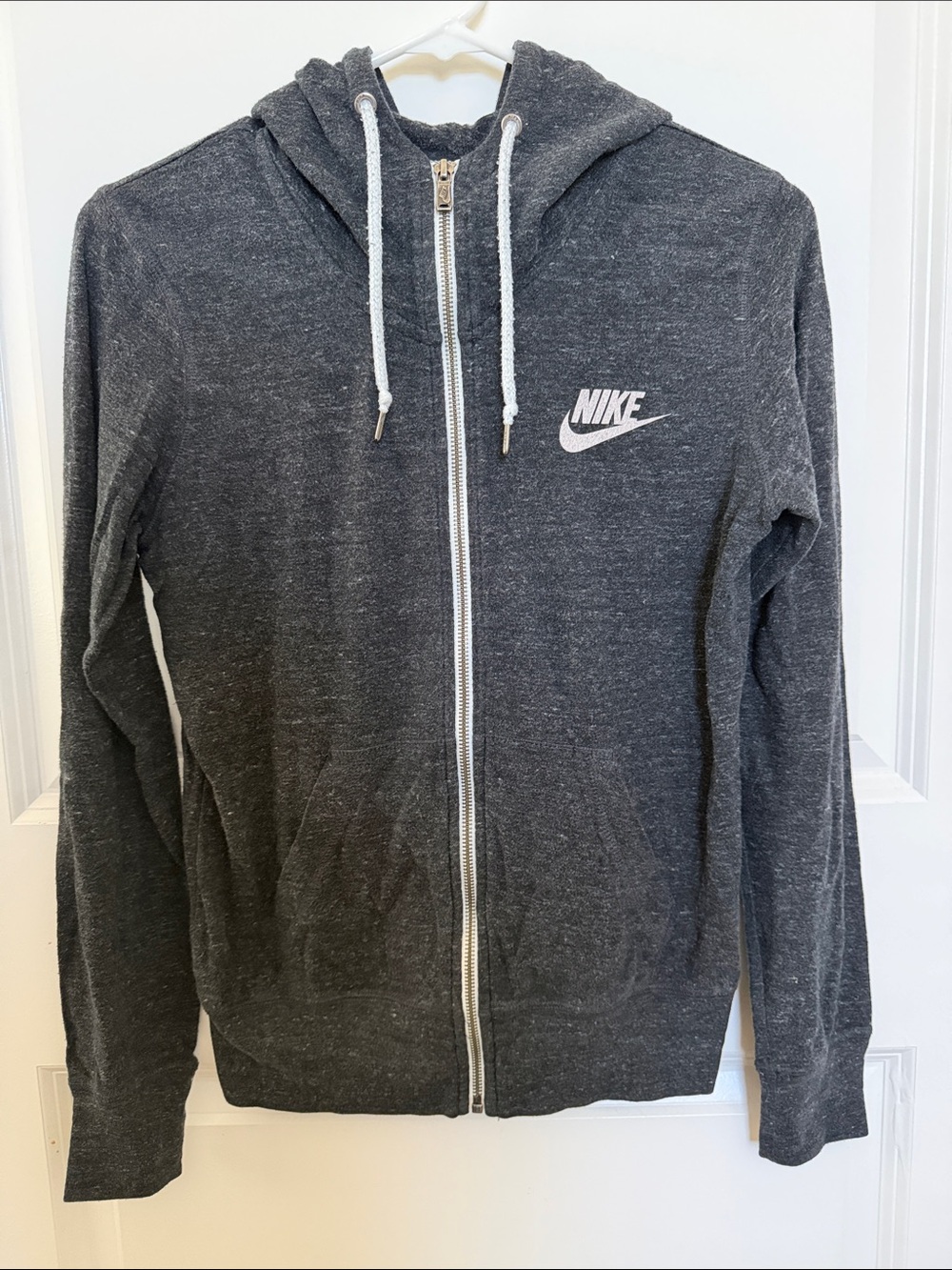 Nike Dark Gray Full-Zip Hooded Sweatshirt with White Logo